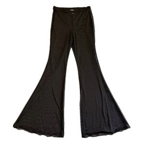 Womens Y2K Whimsigoth Flare Mesh Pants Small‎ Dark Fairy Grunge Goth Disco Black